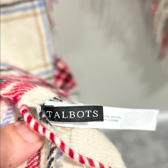 Talbots Red and Cream Plaid Fringe Wrap - Picture 7 of 7